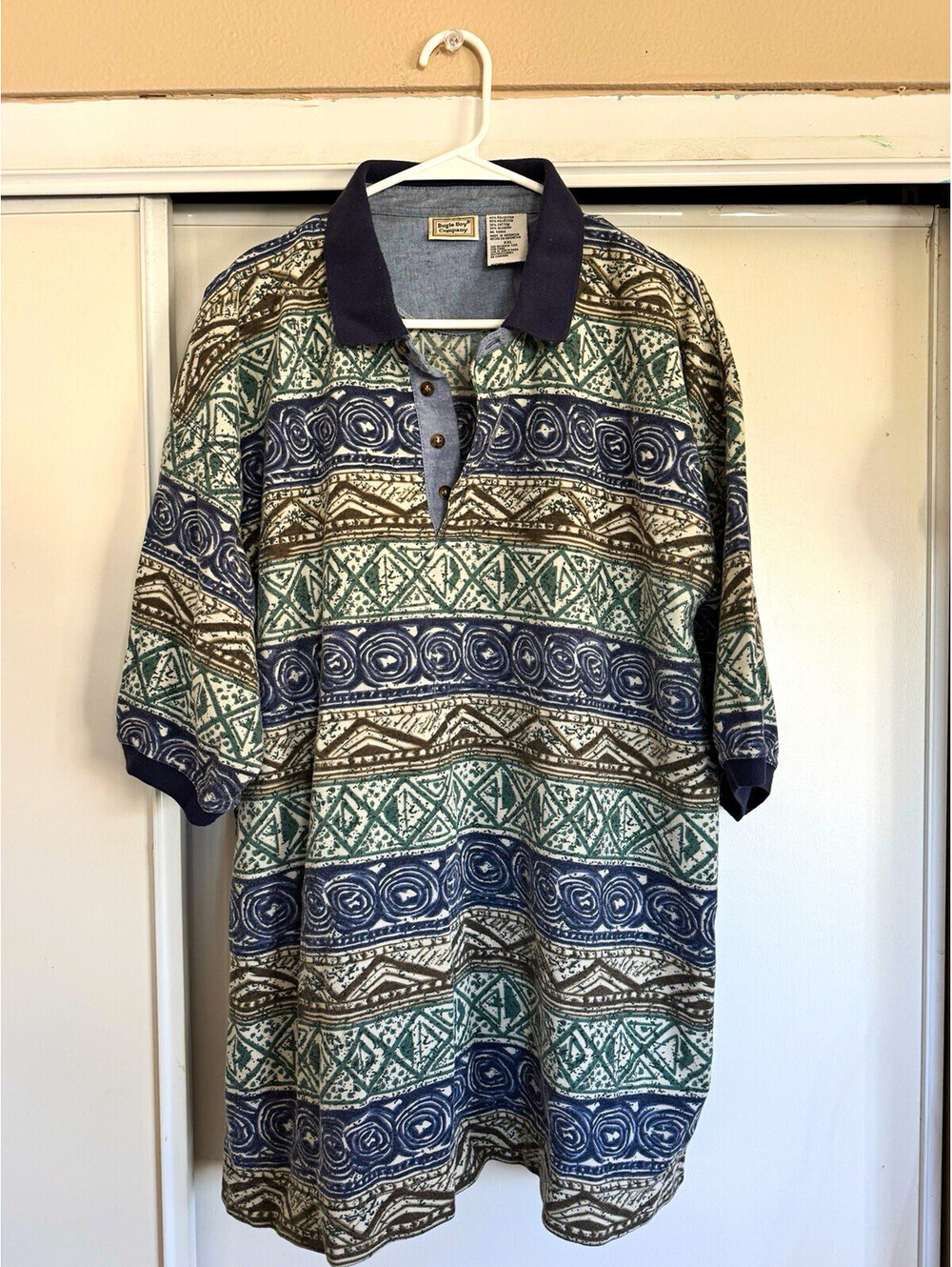 Bugle Boy Company Men’s 2XL Big & Tall Polo Blue/Green Aztec Geometric